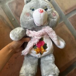 Vintage 1983 Care Bears 15” Grams Bear Plush Grandma Gray Flowers Kenner Gram