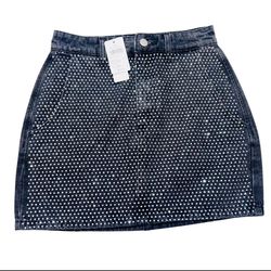 Windsor Denim Skirt Extra Small Black Rhinestones All Over Bedazzled New w/ Tags