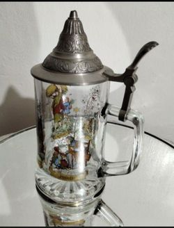 VTG GLASS - PEWTER BEER STEIN 9" / 24 OZ CAPACITY