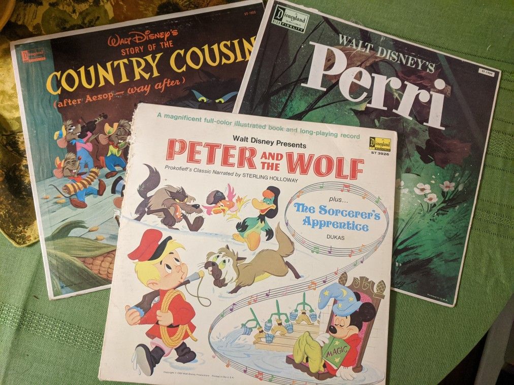 3 Vintage Walt Disney Vinyl Records