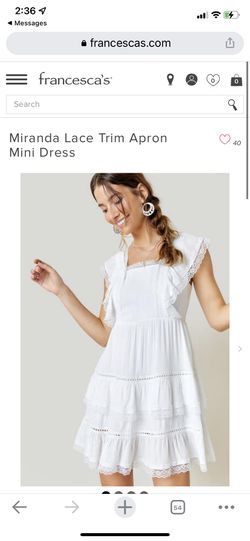 Miranda Lace Trim Apron Mini White Dress Thumbnail