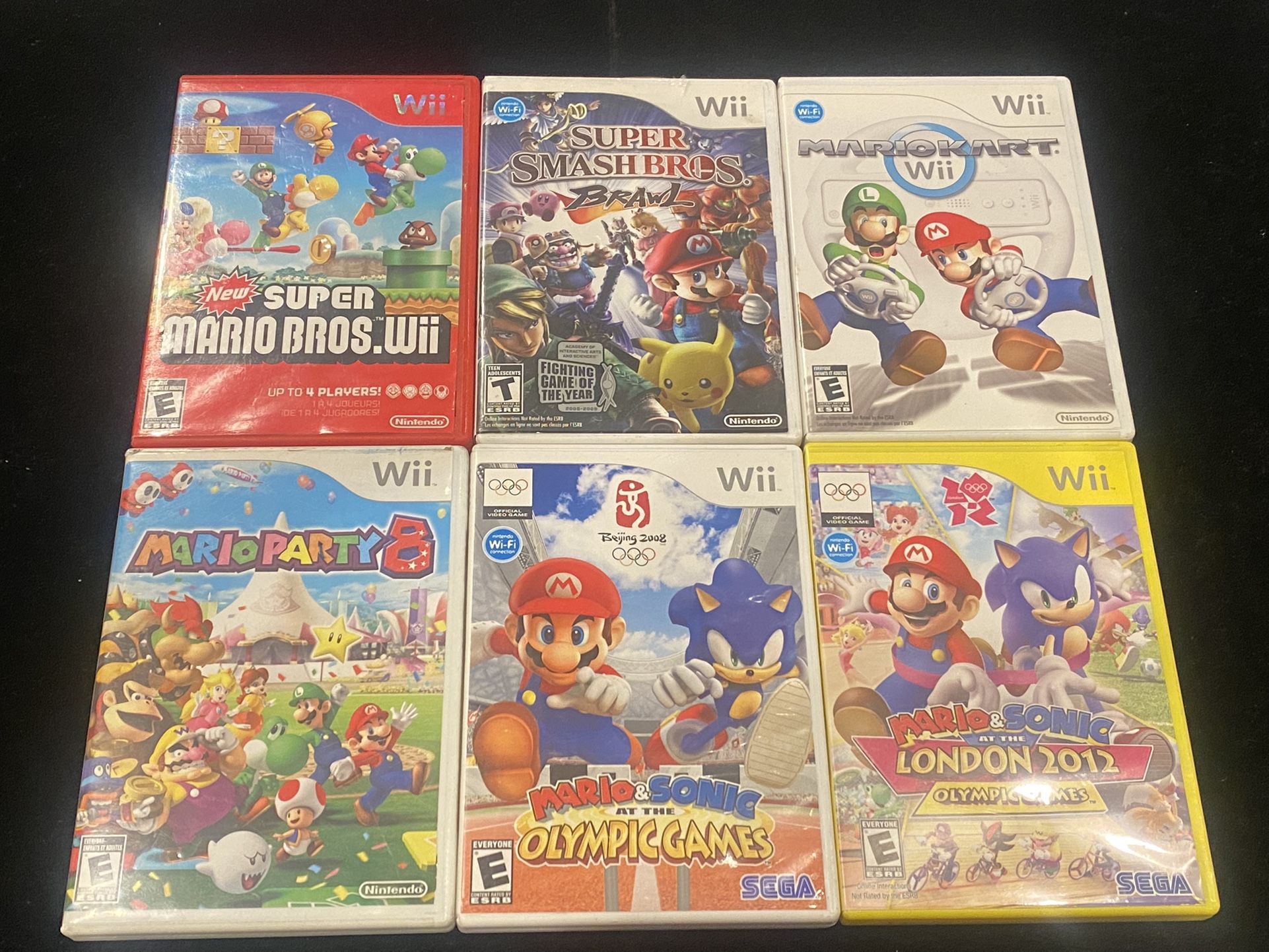 Nintendo Wii Video Game Lot of 6(SUPER MARIO SMASH BROS MARIO KART MARIO PARTY 8