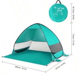 Beach Tent 3 Person Sun Shelter UPF 50+ With Extended Waterproof Pe Floor & 3 Mesh Roll Up Windows Fits, Portable Beach Shade Easy Setup For Outdoor C