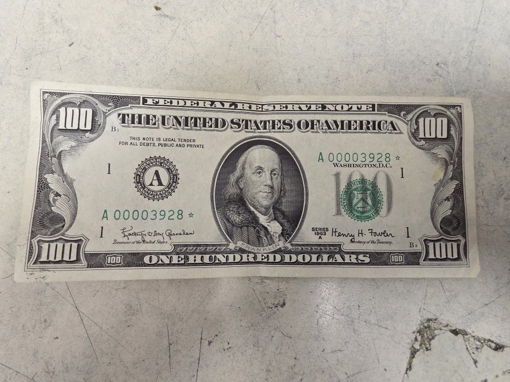 Rare $100 Bill With Star Note And Low Serial Number. Great Condition With No Folds