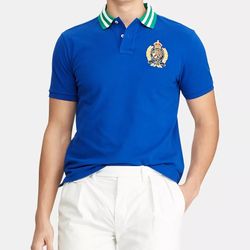 Polo Ralph Lauren Custom Slim Fit Crest Mesh Polo Shirt Blue Size M 