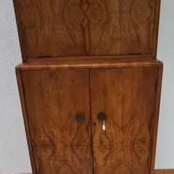 Antique English Art Deco Burr Walnut Bar Cabinet 1920