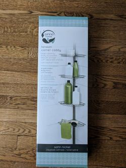 Zenna Home Tension Pole Corner Caddy, Satin Nickel