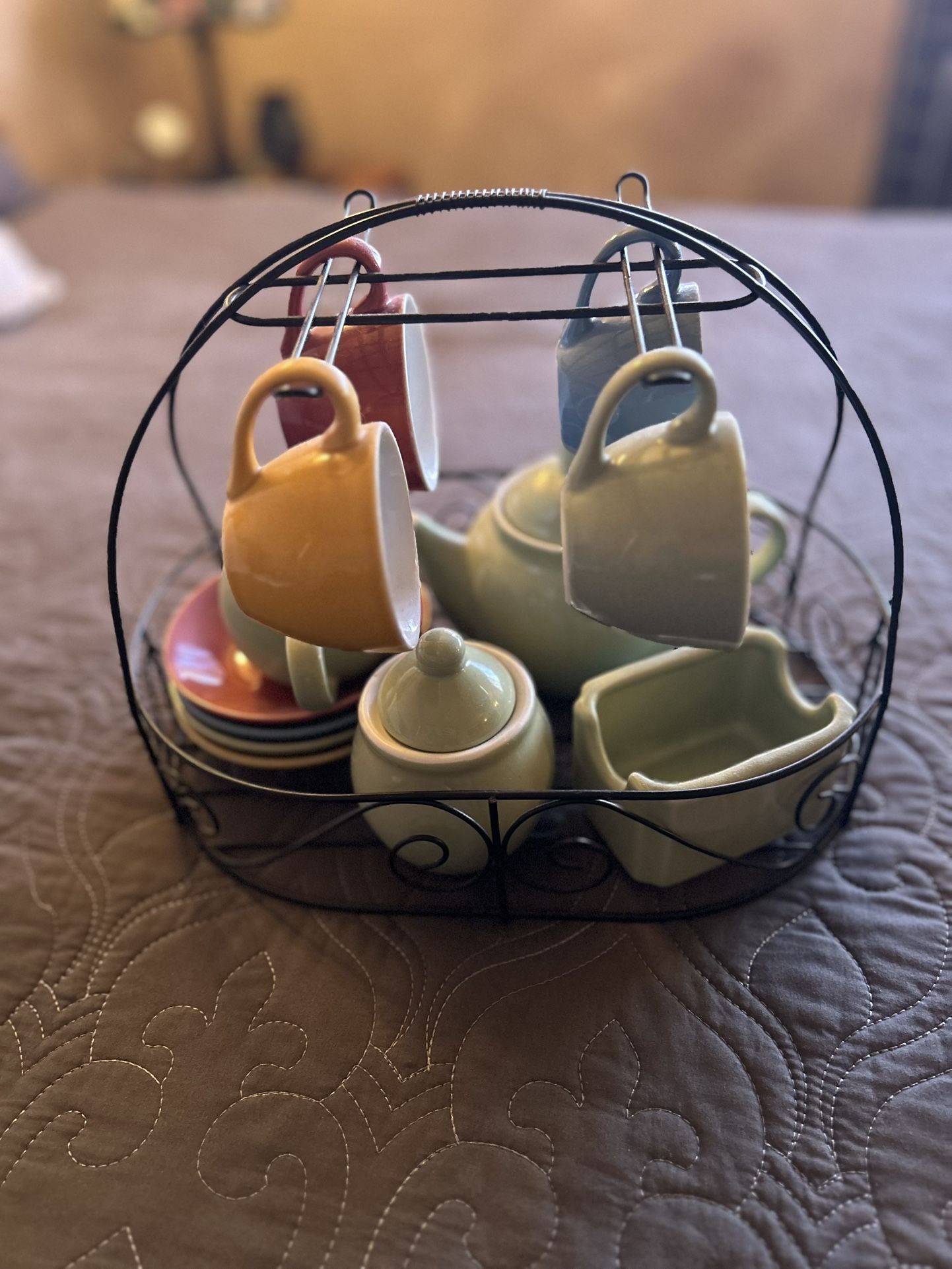 Teapot Set With Metal Rack 