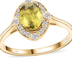 Certified & Appraised AAA Sphene & G-H 12 Diamond 14K gold Ring - Sz 9 - new!