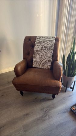 Brown Leather Tufted Wingback Accent Chair