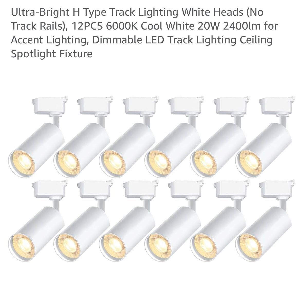 Ultra-Bright H Type Track Lighting White Heads (No Track Rails), 12PCS 6000K Cool White 20W 2400lm for Accent Lighting, Dimmable LED Track Lighting Ce