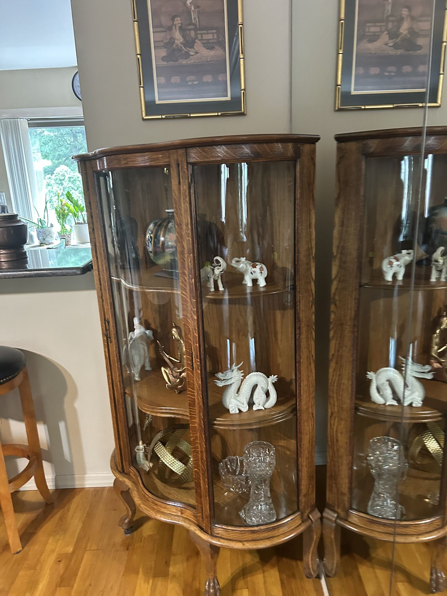 Antique oak Rounded Glass Curio Cabinet.