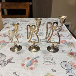 Set of three vintage Int’l Silver Co Silver Plate Angel Candlestick Holders 