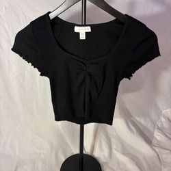 Topshop Ribbed Lettuce Edge Ruched Crop Top