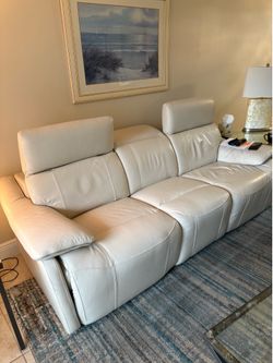Living room white leather couch set