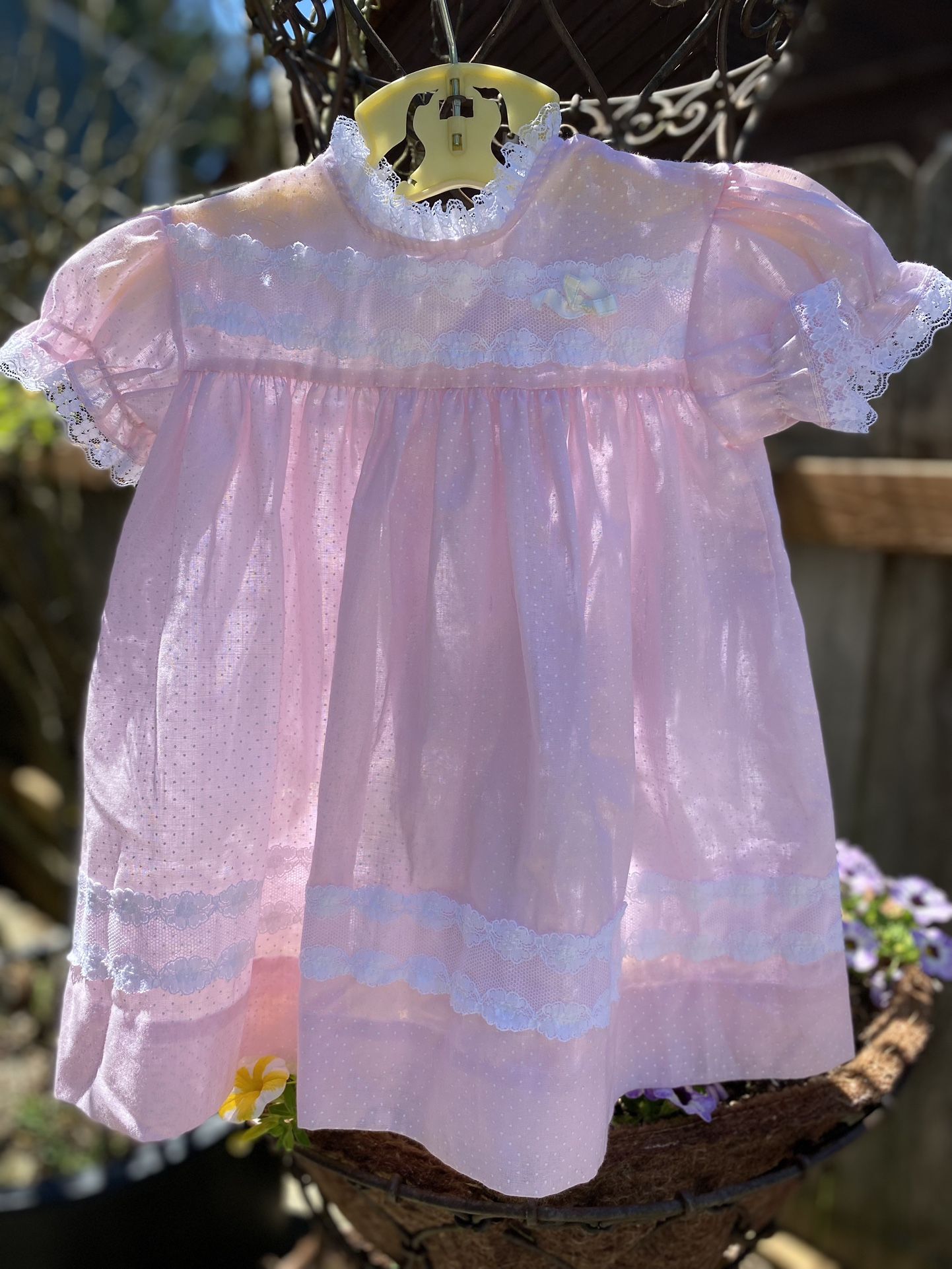 Vintage 60's Toddle Time JCPenney Girls 2 2T Pink Swiss Dot Lace Girls Dress