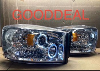 #OH119 2006-2009 Dodge Ram Chrome Halo LED Halogen Headlight Pair
