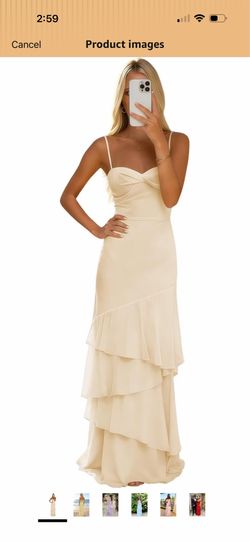 Brand New Elegant Champagne Tiered Ruffle Maxi Dress - Size 0