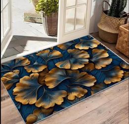 NWT Ginkgo Leaf Blue Gold Area Rug - UNOPENED box