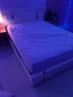 White Faux Leather LED Bed Frame w/ Storage Drawers & Underbed Storage