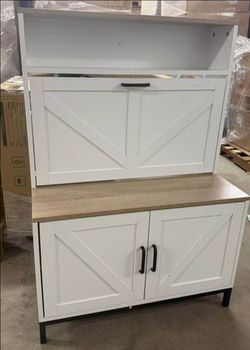 Farmhouse Shoe Cabinet w/ Bench | Barn Door | White | Brand New