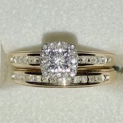 10K Gold Diamond Engagement And Wedding Ring Set. (size 7) 1/5 CTTW  BRAND NEW Thumbnail