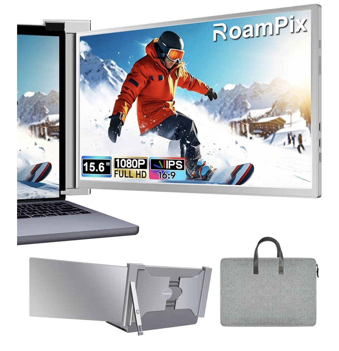 Laptop Screen Extender, 15.6" FHD 1080P IPS Portable Monitor for Laptop, Dual Monitor Extender for 13"-17.3" Laptops, Compatible with MacOS, Windows