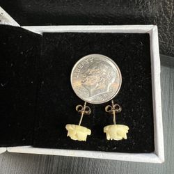 ANTIQUE 14K YELLOW GOLD BONE FLOWER PUSH BACK STUD EARRINGS