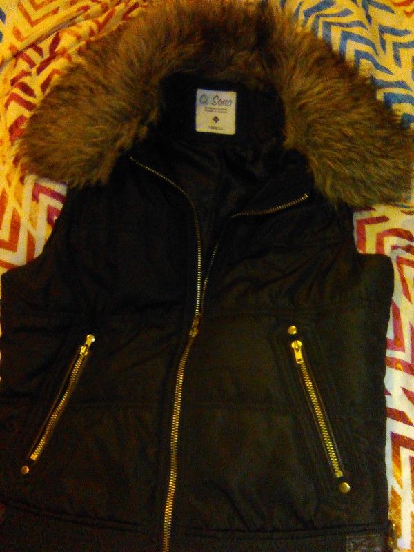 Women's Black/brown Fur Puffy Vest