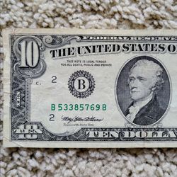 Vintage 1995 small face $10 bill Federal Reserve bank note old American paper money