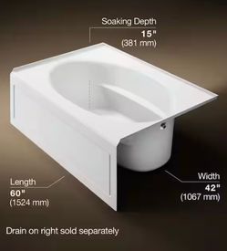60x42 Windward White Tub Right Drain