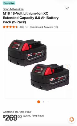 Milwaukee M18 Battery Pack of 2