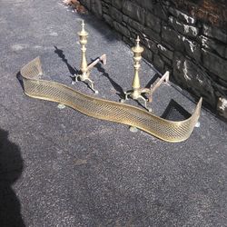 Antique Brass Fireplace Fender Andirons