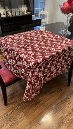 Maroon & Gold Embroidered Decorative Tablecloth 