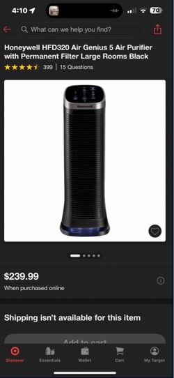Honeywell HFD320 Air Genius 5 Air Purifier with Permanent Filter Large Rooms Black$120