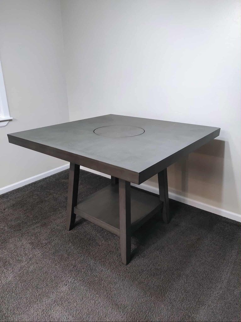 48x48 Square Counter Height Dining Table W/Built in Lazy Susan, Grey, New TABLE ONLY seats 4-8