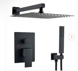 Rainfall 1-Spray Square 12 in. Shower System Shower Head with Handheld in Matte Black (Valve Included)