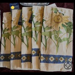 Set of 5 Vintage Sunflower Kitchen Towels - New