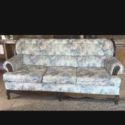 Furniture Vintage Floral Sofa & Love Seat Set Dark Wood Frame