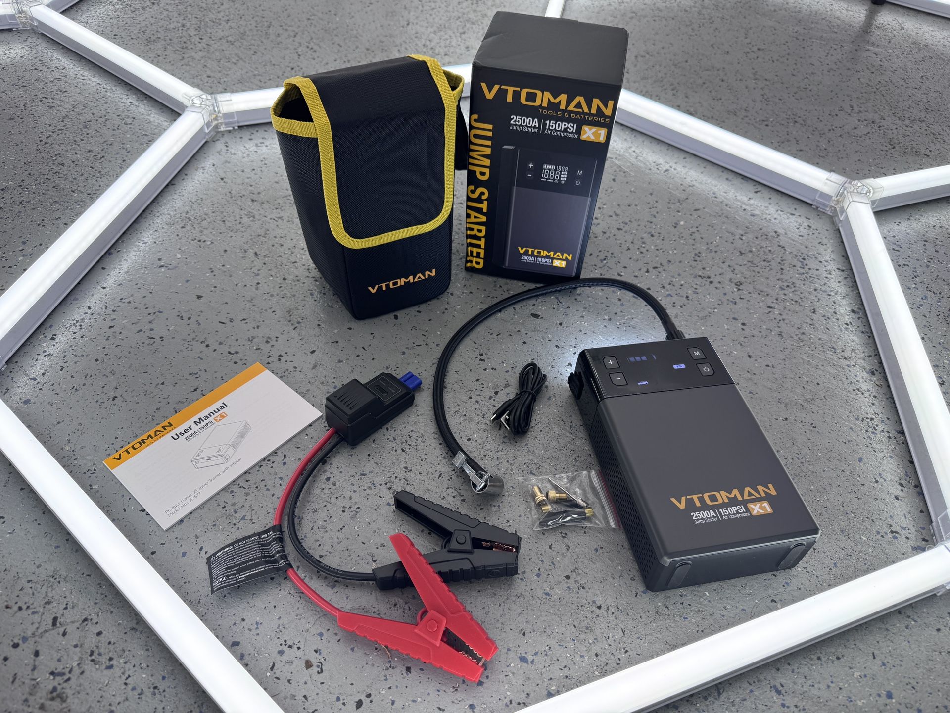 Brand New [2025 New Model] VTOMAN X1 Jump Starter with Air Compressor, Portable Car Battery Jumper Starter (2500A, Up to 8.5L Gas/6L Diesel SKU023-S1