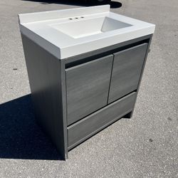Modern Grey and White Bathroom Vanity Sink Cabinet! Good condition!  30.5x19x36in