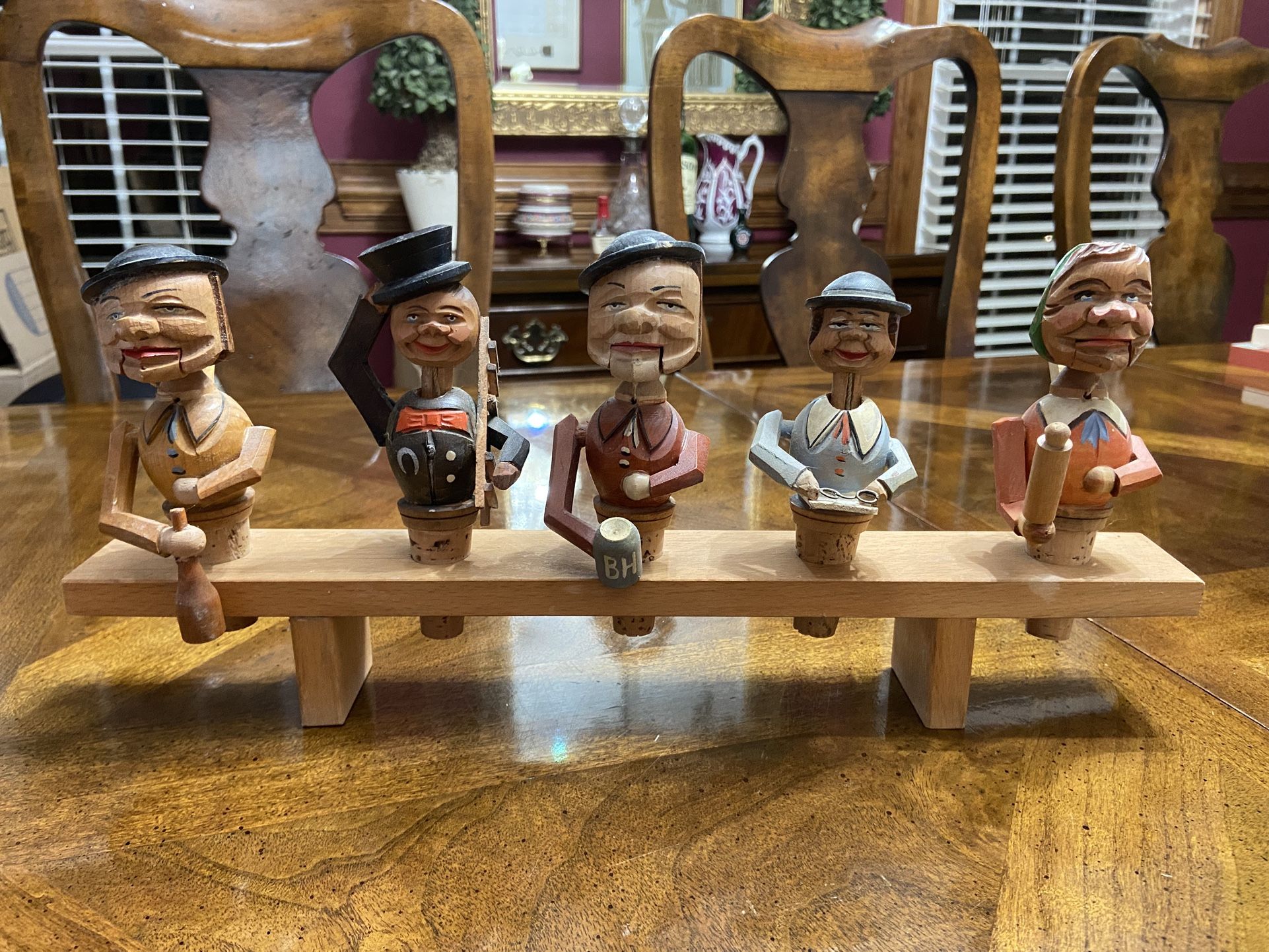 ANRI Hand Carved Wood Vintage Italian Bottle Stoppers Set