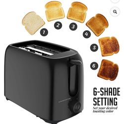 OVENTE Electric 2 Slice Toaster, 6 Shade Toast Settings, Removable Crumb Tray, Black 