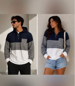 NEW Paper Denim & Cloth Men’s Henley Hoodie Size M 100% Cotton Colorblock