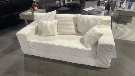 White Corduroy Boneless Sofa with Pillows