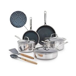 BLUE DIAMOND 10-Piece Diamond-Bond Hybrid Ceramic Nonstick Stainless Steel Cookware Set