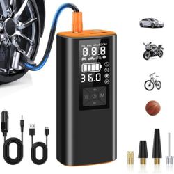 Tire Inflator Portable Air Compressor 150PSI Dual Power Cordless and 12V with Auto Shut Off LED Display for Car Bike Motorcycle Tires and Sports