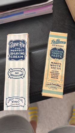 Vintage bathroom product boxes.