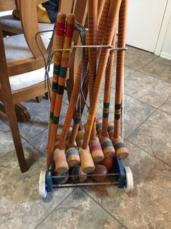 Vintage All wooden croquet set with Cart