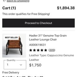 Genuine Top Grain Leather Lounge Chair 